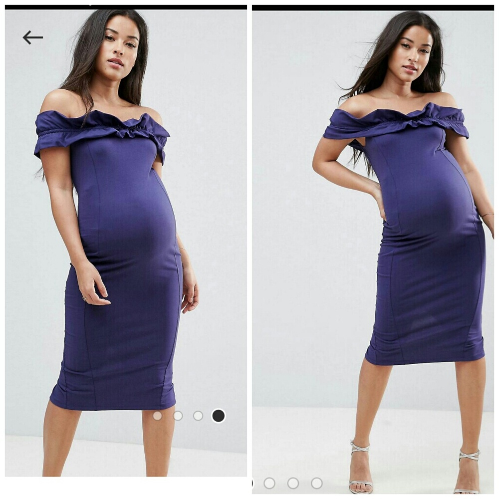 Asos maternity ruched ruffle bardot with seams dre